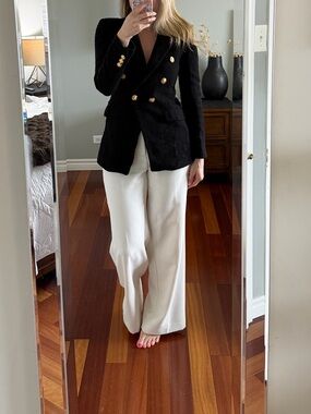 Zara Tweed Black Blazer with Gold Buttons Size XS